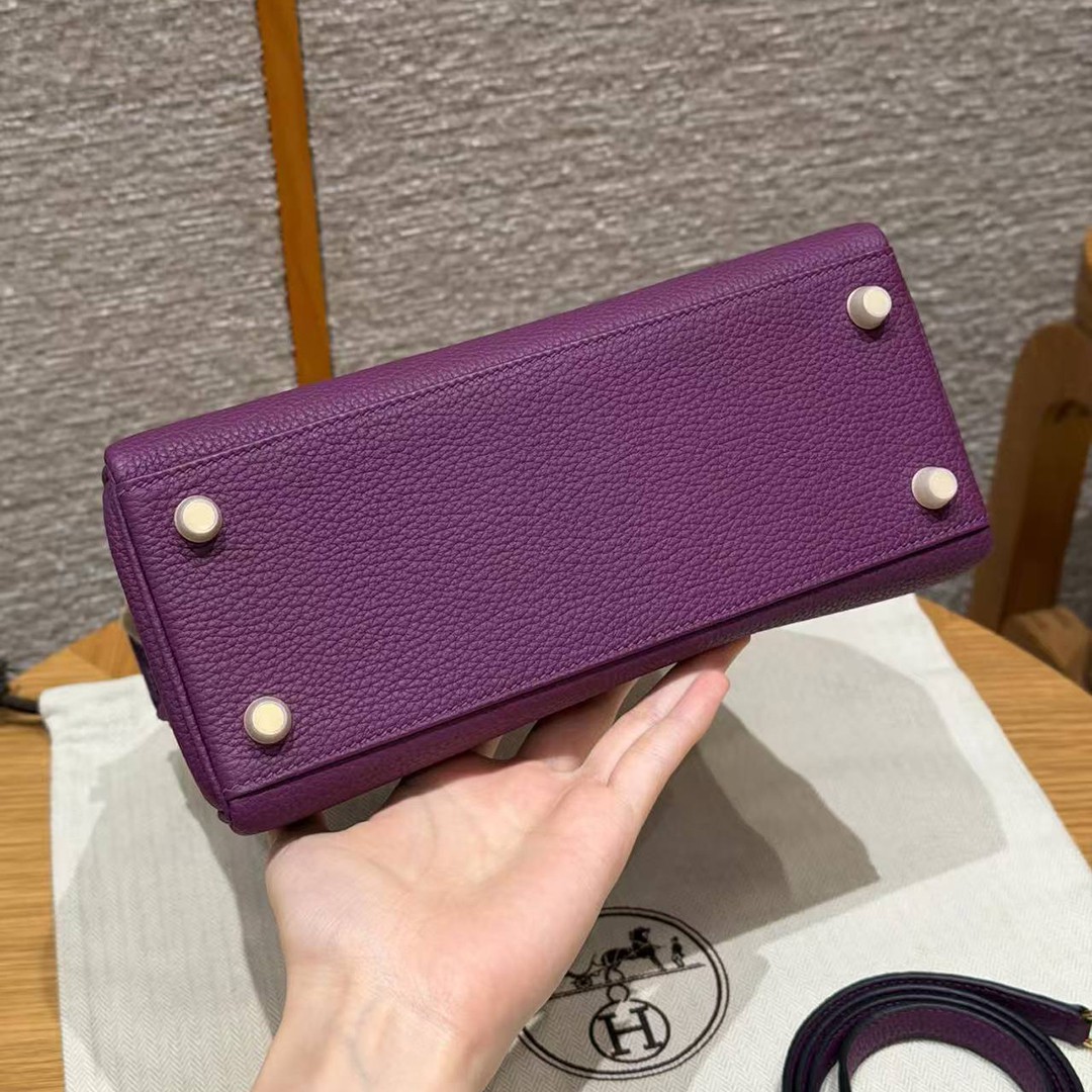 Hermes Kelly 25 Bag Handmade In Togo Calfskin Leather Gold Hardware P9 Anemone - Image 16