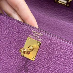 Hermes Kelly 25 Bag Handmade In Togo Calfskin Leather Gold Hardware P9 Anemone - Image 15