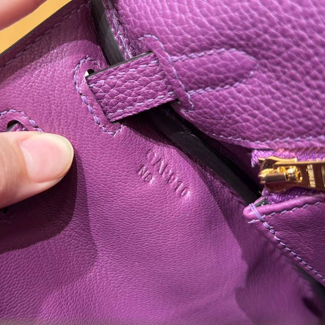 Hermes Kelly 25 Bag Handmade In Togo Calfskin Leather Gold Hardware P9 Anemone - Image 13