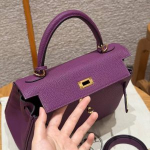 Hermes Kelly 25 Bag Handmade In Togo Calfskin Leather Gold Hardware P9 Anemone - Image 12