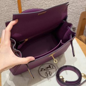 Hermes Kelly 25 Bag Handmade In Togo Calfskin Leather Gold Hardware P9 Anemone - Image 11