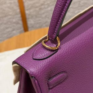 Hermes Kelly 25 Bag Handmade In Togo Calfskin Leather Gold Hardware P9 Anemone - Image 10