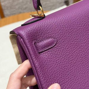 Hermes Kelly 25 Bag Handmade In Togo Calfskin Leather Gold Hardware P9 Anemone - Image 9
