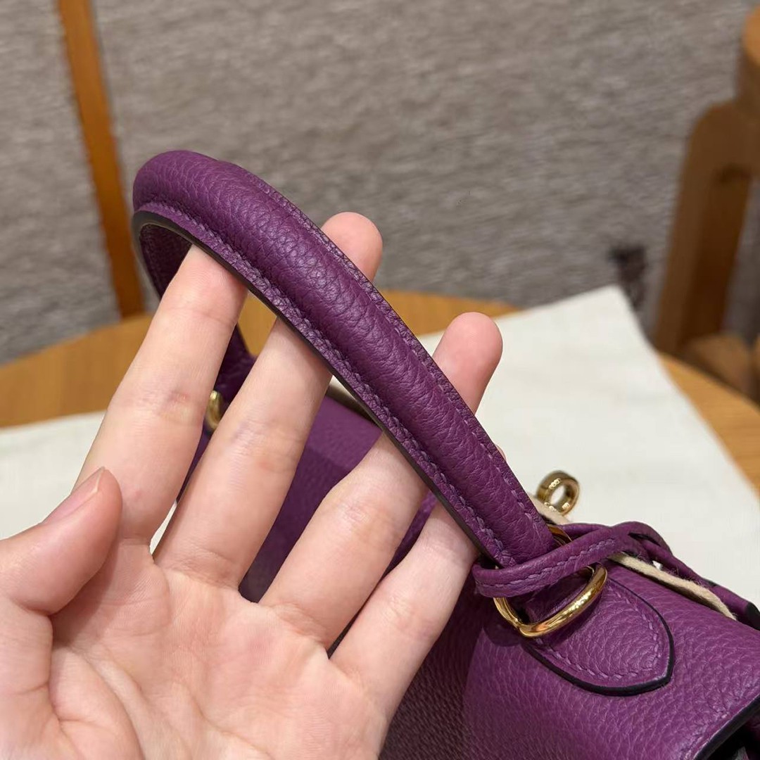 Hermes Kelly 25 Bag Handmade In Togo Calfskin Leather Gold Hardware P9 Anemone - Image 6