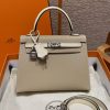 Hermes Kelly 25 Bag Handmade In Epsom Calfskin Leather Silver Hardware S2 Trench i2 Nata