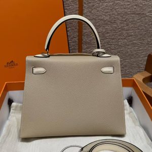 Hermes Kelly 25 Bag Handmade In Epsom Calfskin Leather Silver Hardware S2 Trench i2 Nata - Image 2