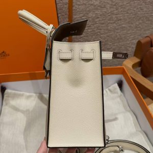Hermes Kelly 25 Bag Handmade In Epsom Calfskin Leather Silver Hardware S2 Trench i2 Nata - Image 18