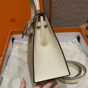 Hermes Kelly 25 Bag Handmade In Epsom Calfskin Leather Silver Hardware S2 Trench i2 Nata - Image 17