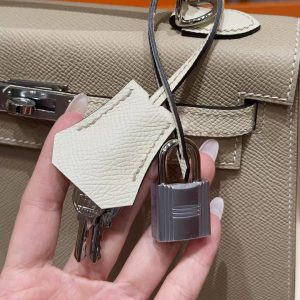 Hermes Kelly 25 Bag Handmade In Epsom Calfskin Leather Silver Hardware S2 Trench i2 Nata - Image 14