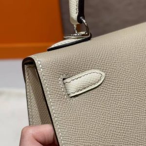 Hermes Kelly 25 Bag Handmade In Epsom Calfskin Leather Silver Hardware S2 Trench i2 Nata - Image 13