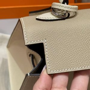 Hermes Kelly 25 Bag Handmade In Epsom Calfskin Leather Silver Hardware S2 Trench i2 Nata - Image 10