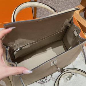Hermes Kelly 25 Bag Handmade In Epsom Calfskin Leather Silver Hardware S2 Trench i2 Nata - Image 3