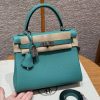 Hermes Kelly 25 Bag Handmade In Togo Calfskin Leather Silver Hardware U1 Vert Verone
