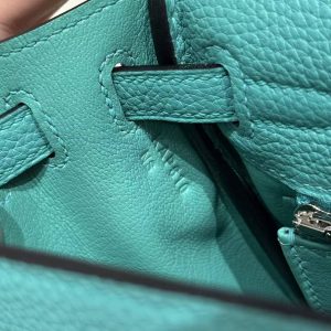 Hermes Kelly 25 Bag Handmade In Togo Calfskin Leather Silver Hardware U1 Vert Verone - Image 15