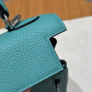 Hermes Kelly 25 Bag Handmade In Togo Calfskin Leather Silver Hardware U1 Vert Verone - Image 14