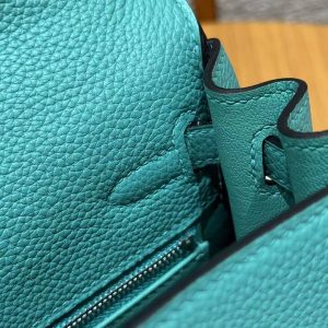 Hermes Kelly 25 Bag Handmade In Togo Calfskin Leather Silver Hardware U1 Vert Verone - Image 13