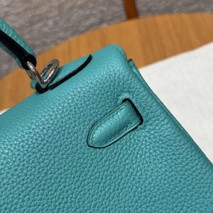 Hermes Kelly 25 Bag Handmade In Togo Calfskin Leather Silver Hardware U1 Vert Verone - Image 9
