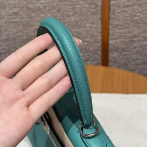 Hermes Kelly 25 Bag Handmade In Togo Calfskin Leather Silver Hardware U1 Vert Verone - Image 7