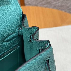 Hermes Kelly 25 Bag Handmade In Togo Calfskin Leather Silver Hardware U1 Vert Verone - Image 3