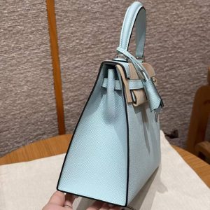 Hermes Kelly 25 Bag Handmade In Epsom Calfskin Leather Silver Hardware U2 Blue Zephyr - Image 23