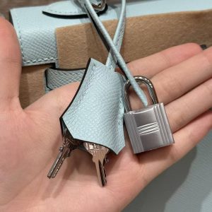 Hermes Kelly 25 Bag Handmade In Epsom Calfskin Leather Silver Hardware U2 Blue Zephyr - Image 19