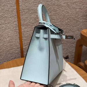 Hermes Kelly 25 Bag Handmade In Epsom Calfskin Leather Silver Hardware U2 Blue Zephyr - Image 15