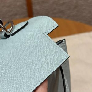Hermes Kelly 25 Bag Handmade In Epsom Calfskin Leather Silver Hardware U2 Blue Zephyr - Image 12