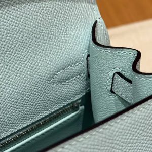 Hermes Kelly 25 Bag Handmade In Epsom Calfskin Leather Silver Hardware U2 Blue Zephyr - Image 10