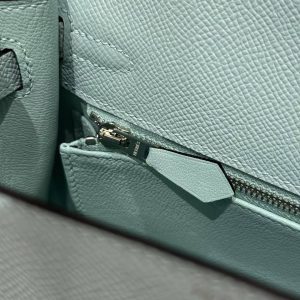 Hermes Kelly 25 Bag Handmade In Epsom Calfskin Leather Silver Hardware U2 Blue Zephyr - Image 9