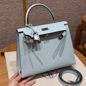 Hermes Kelly 25 Bag Handmade In Epsom Calfskin Leather Silver Hardware U2 Blue Zephyr - Image 5
