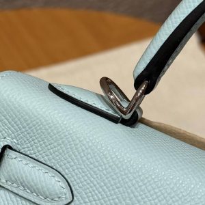 Hermes Kelly 25 Bag Handmade In Epsom Calfskin Leather Silver Hardware U2 Blue Zephyr - Image 4
