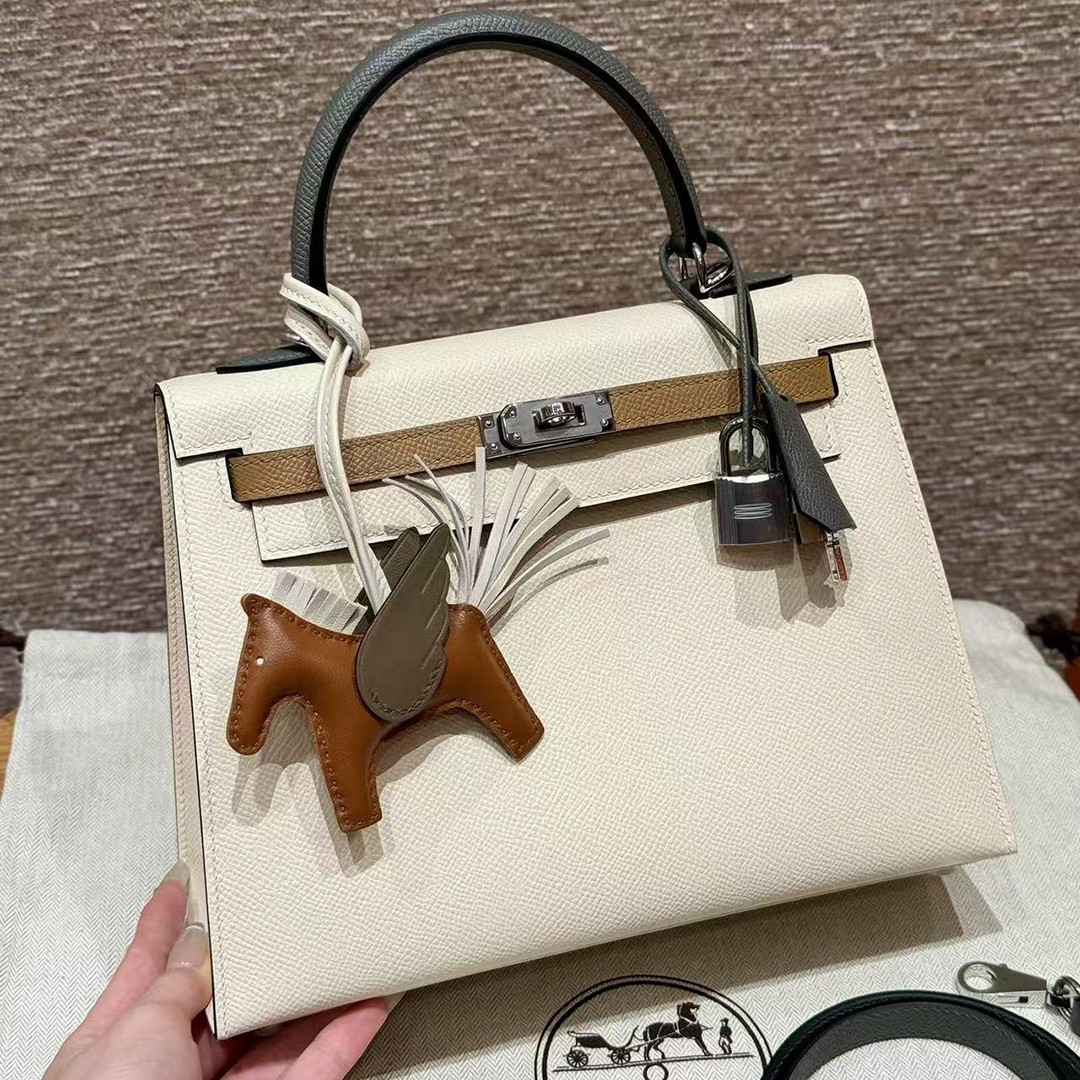 Hermes Kelly 25 Bag Handmade In Epsom Calfskin Leather Silver Hardware ck10 Craie 0M Chai 0L Gris Mayer