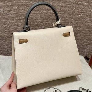Hermes Kelly 25 Bag Handmade In Epsom Calfskin Leather Silver Hardware ck10 Craie 0M Chai 0L Gris Mayer - Image 2
