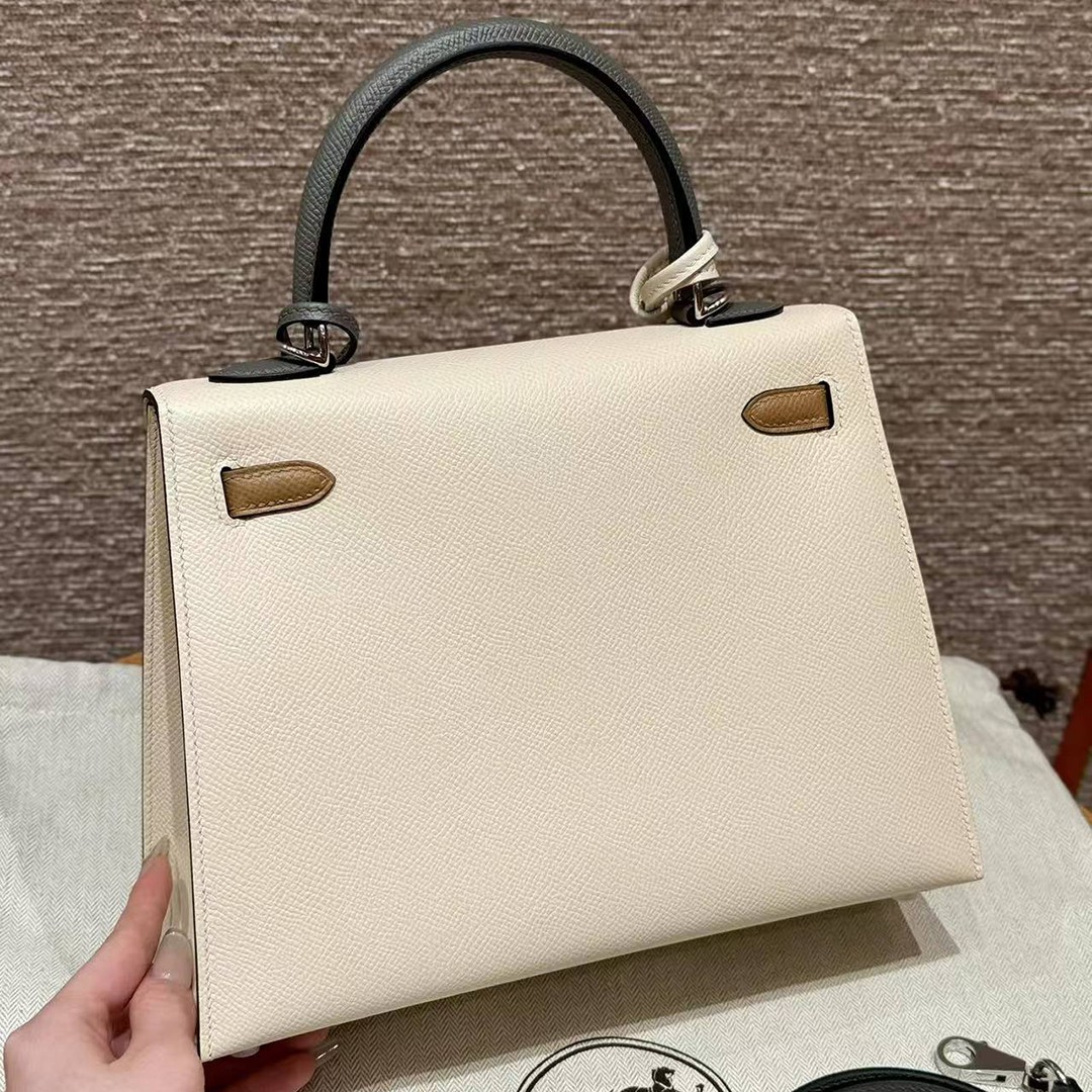 Hermes Kelly 25 Bag Handmade In Epsom Calfskin Leather Silver Hardware ck10 Craie 0M Chai 0L Gris Mayer - Image 2