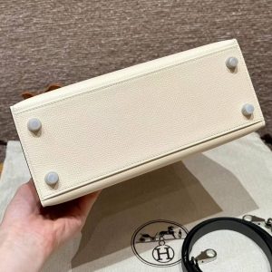 Hermes Kelly 25 Bag Handmade In Epsom Calfskin Leather Silver Hardware ck10 Craie 0M Chai 0L Gris Mayer - Image 14