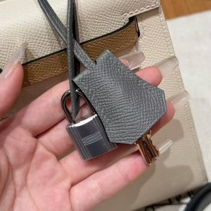 Hermes Kelly 25 Bag Handmade In Epsom Calfskin Leather Silver Hardware ck10 Craie 0M Chai 0L Gris Mayer - Image 13