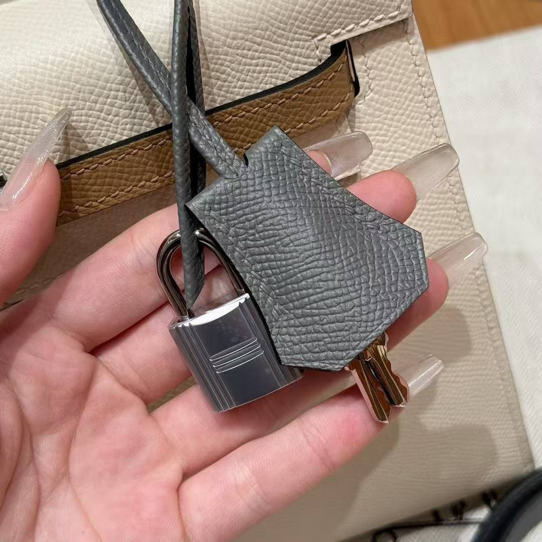 Hermes Kelly 25 Bag Handmade In Epsom Calfskin Leather Silver Hardware ck10 Craie 0M Chai 0L Gris Mayer - Image 13