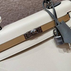 Hermes Kelly 25 Bag Handmade In Epsom Calfskin Leather Silver Hardware ck10 Craie 0M Chai 0L Gris Mayer - Image 12