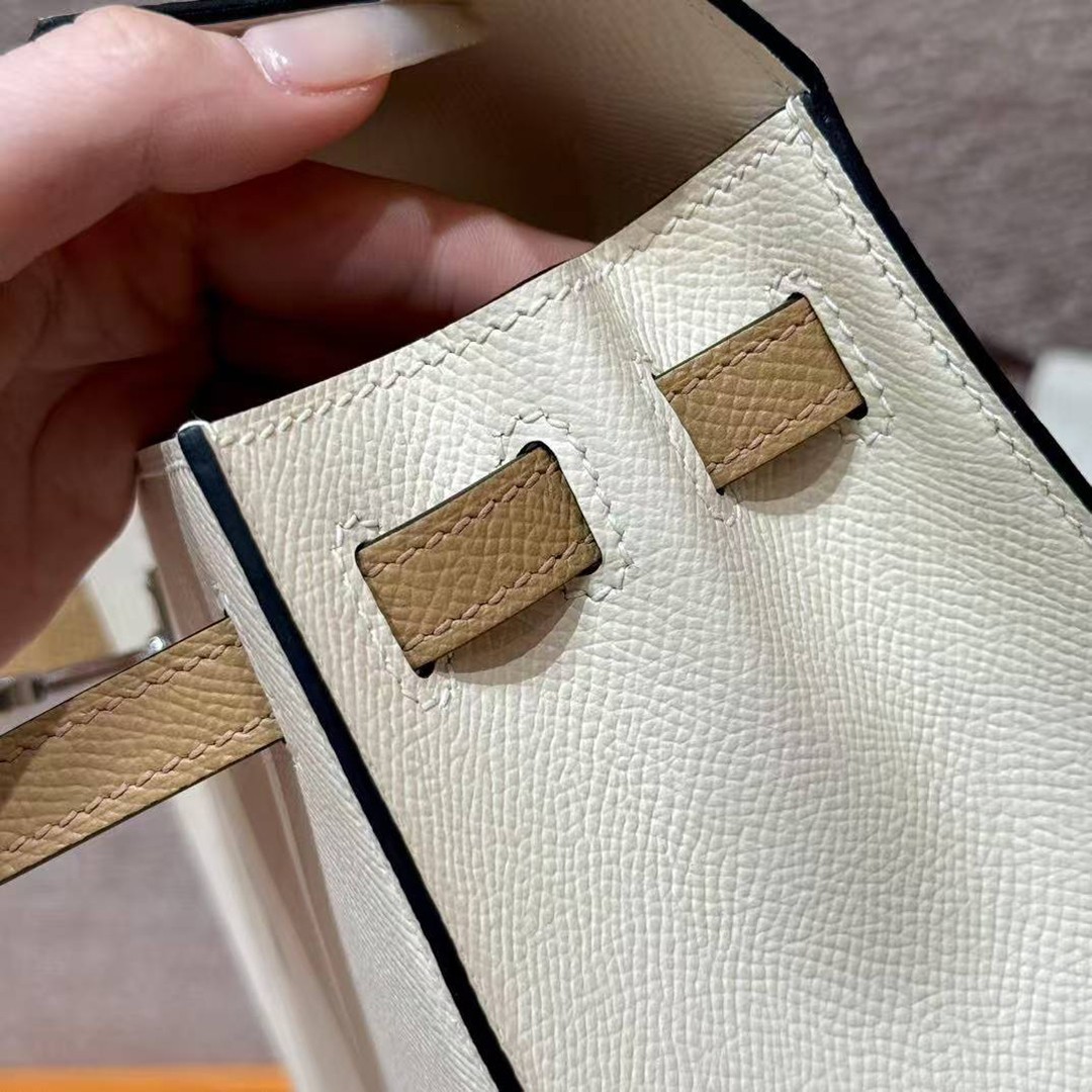 Hermes Kelly 25 Bag Handmade In Epsom Calfskin Leather Silver Hardware ck10 Craie 0M Chai 0L Gris Mayer - Image 8
