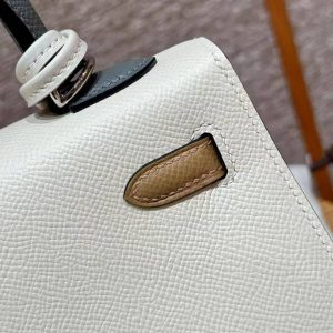 Hermes Kelly 25 Bag Handmade In Epsom Calfskin Leather Silver Hardware ck10 Craie 0M Chai 0L Gris Mayer - Image 6