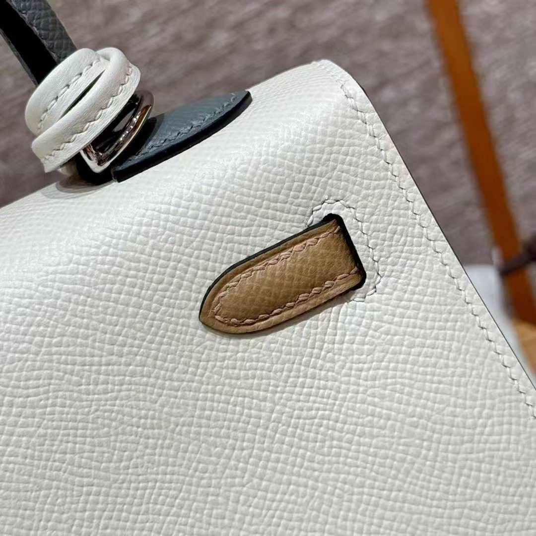 Hermes Kelly 25 Bag Handmade In Epsom Calfskin Leather Silver Hardware ck10 Craie 0M Chai 0L Gris Mayer - Image 6