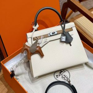 Hermes Kelly 25 Bag Handmade In Epsom Calfskin Leather Silver Hardware ck10 Craie 0M Chai 0L Gris Mayer - Image 4