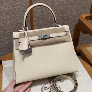 Hermes Kelly 25 Bag Handmade In Epsom Calfskin Leather Silver Hardware i2 Nata