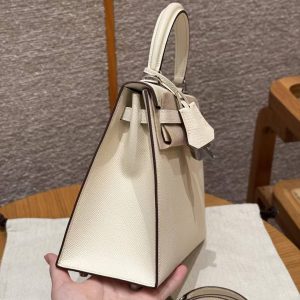Hermes Kelly 25 Bag Handmade In Epsom Calfskin Leather Silver Hardware i2 Nata - Image 25