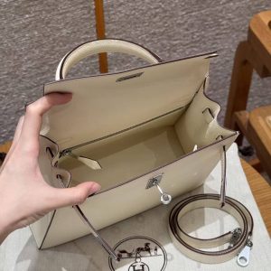 Hermes Kelly 25 Bag Handmade In Epsom Calfskin Leather Silver Hardware i2 Nata - Image 23