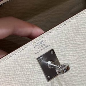 Hermes Kelly 25 Bag Handmade In Epsom Calfskin Leather Silver Hardware i2 Nata - Image 22