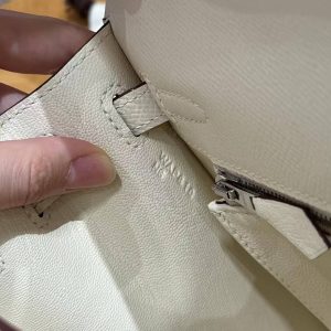 Hermes Kelly 25 Bag Handmade In Epsom Calfskin Leather Silver Hardware i2 Nata - Image 21