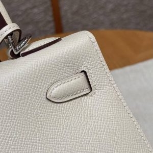 Hermes Kelly 25 Bag Handmade In Epsom Calfskin Leather Silver Hardware i2 Nata - Image 19