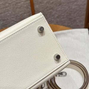 Hermes Kelly 25 Bag Handmade In Epsom Calfskin Leather Silver Hardware i2 Nata - Image 18