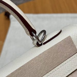 Hermes Kelly 25 Bag Handmade In Epsom Calfskin Leather Silver Hardware i2 Nata - Image 16